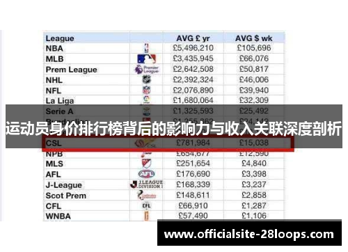 运动员身价排行榜背后的影响力与收入关联深度剖析